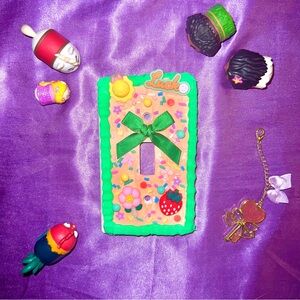 Decorative Fake Cake Pink Light Switch Cover with Bows Handmade Pastel Gift